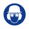 Helm, gehoor- en oogbescherming