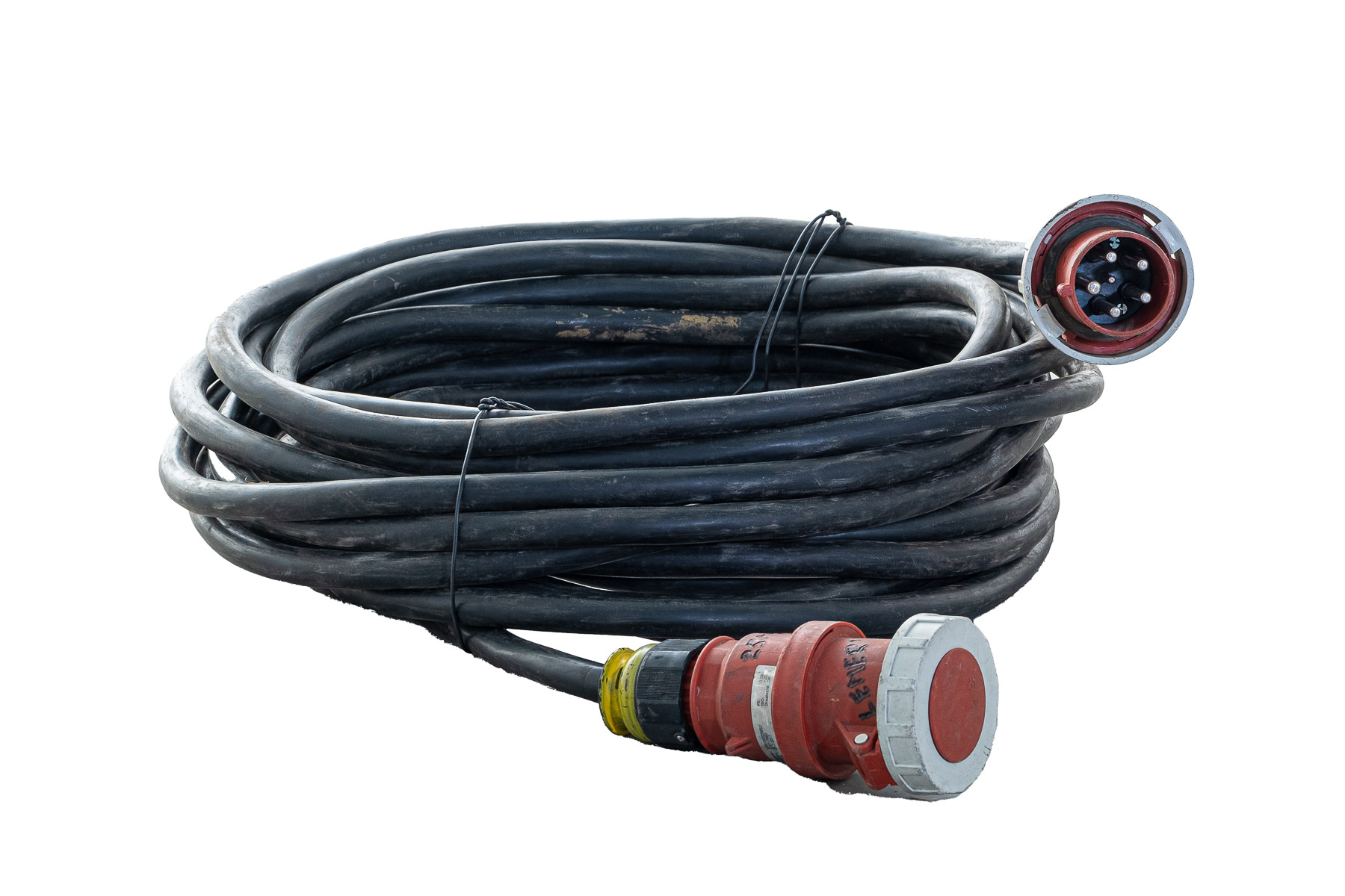 Krachtstroomkabel; 410 V / 25 mtr 5x10 mm&sup2; 63 A stekkers; voor ongeveer 60 A