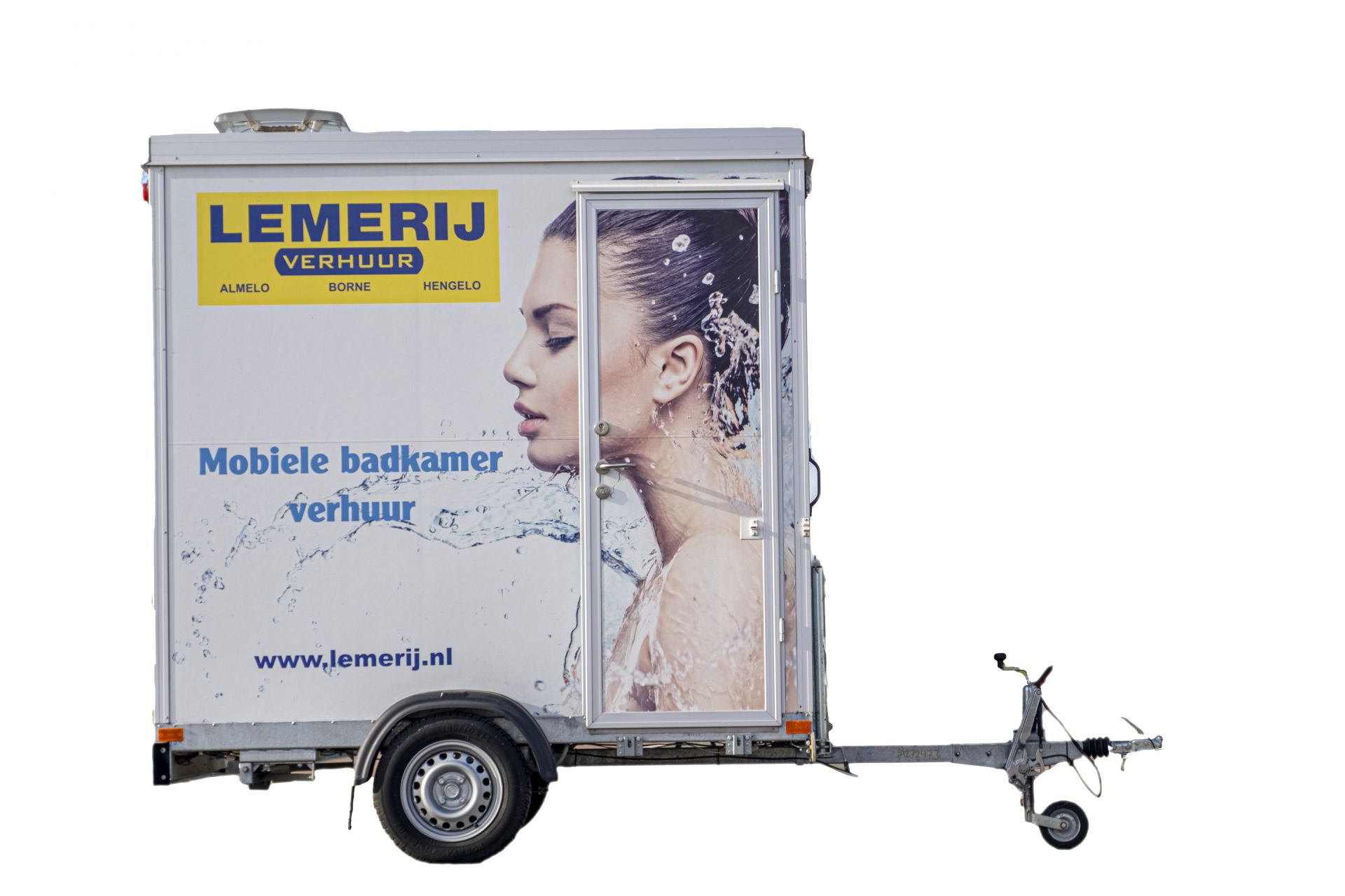 Mobiele badkamer ; (aanhangwagen model); toilet, douche en wasbak